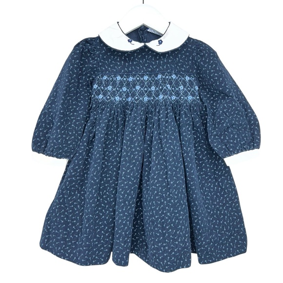 VTG Carriage Boutiques Navy Blue Corduroy Smocked Dress Peter Pan Collar 18 mo - Picture 1 of 6